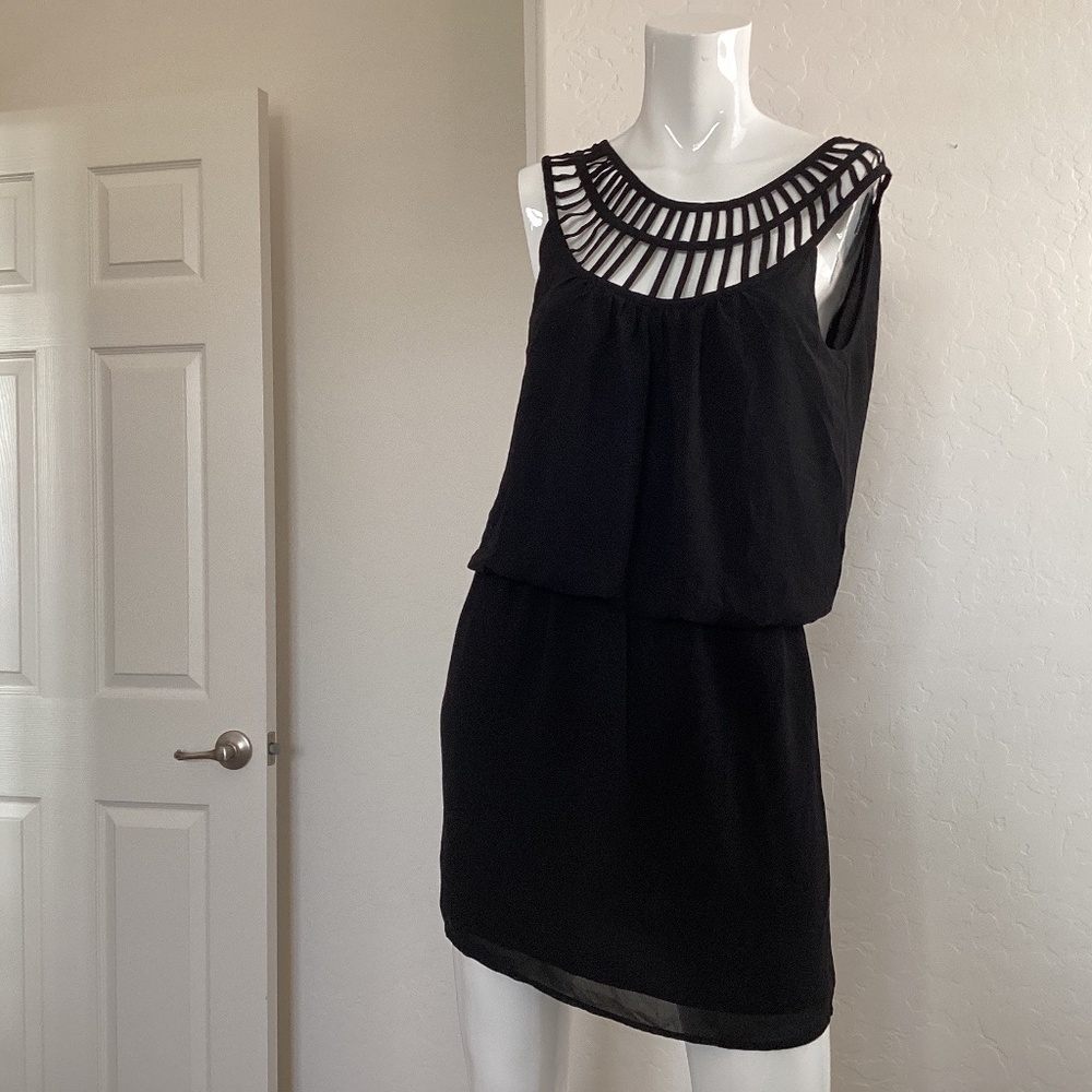 Naked Zebra, NWT, size S, black, Roman neckline, tiered mini dress